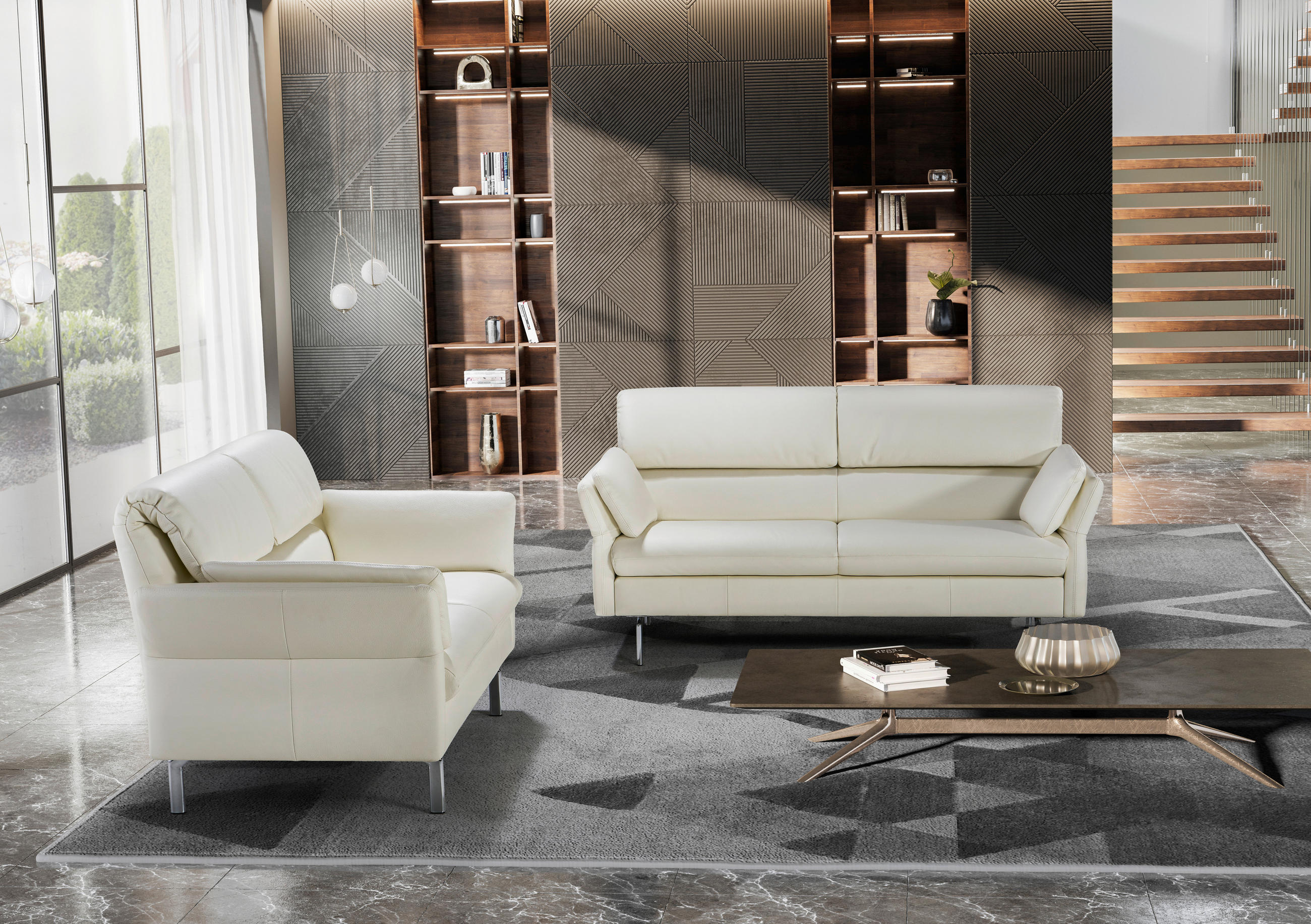 2-SITZER-SOFA Echtleder Beige  - Chromfarben/Beige, Design, Leder/Metall (142/164/85/111/83/91cm) - Horst AG