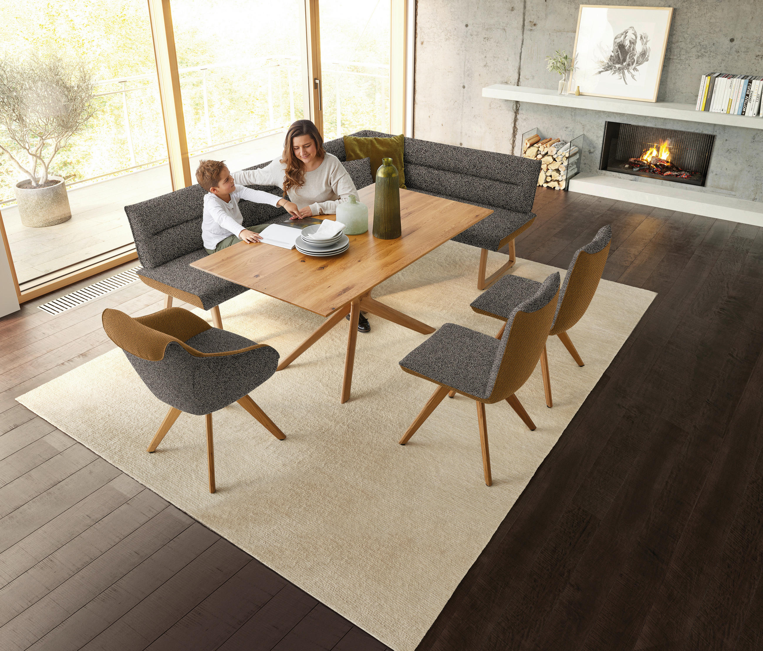 ECKBANK 162/237 cm  in Dunkelbraun, Currygelb  - Currygelb/Eichefarben, Design, Holz/Textil (162/237cm) - Koinor