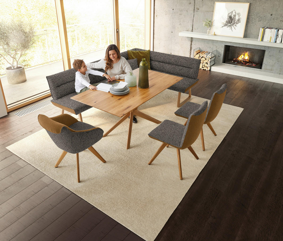 ECKBANK 162/237 cm  in Dunkelbraun, Currygelb  - Currygelb/Eichefarben, Design, Holz/Textil (162/237cm) - Koinor