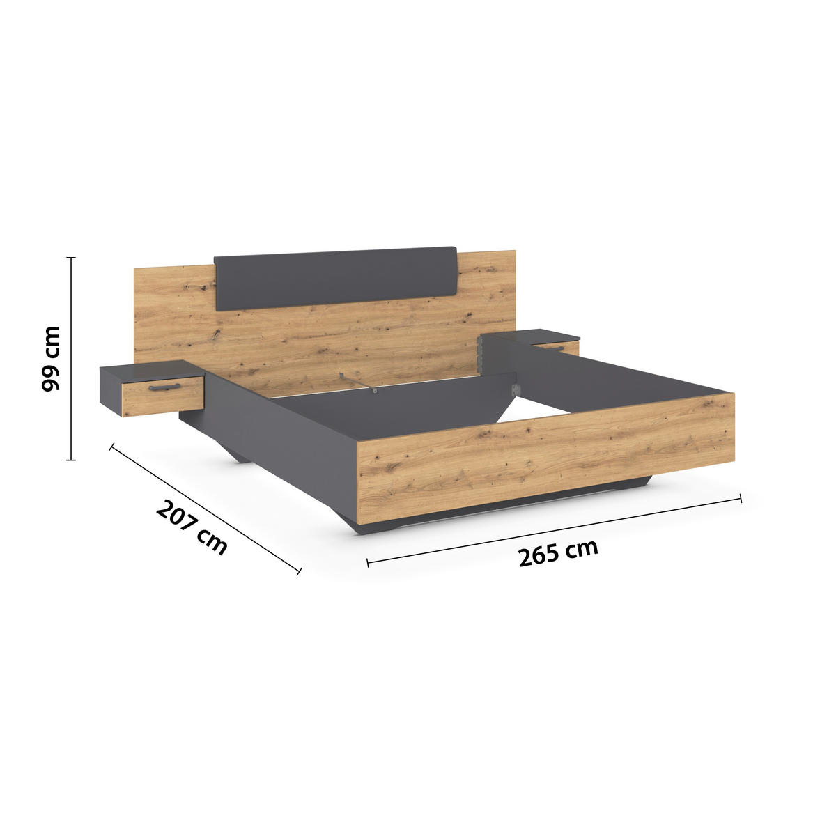 BETTANLAGE 180/200 cm  in Grau, Eiche Artisan  - Eiche Artisan/Grau, MODERN, Holzwerkstoff (180/200cm) - Rauch Möbel