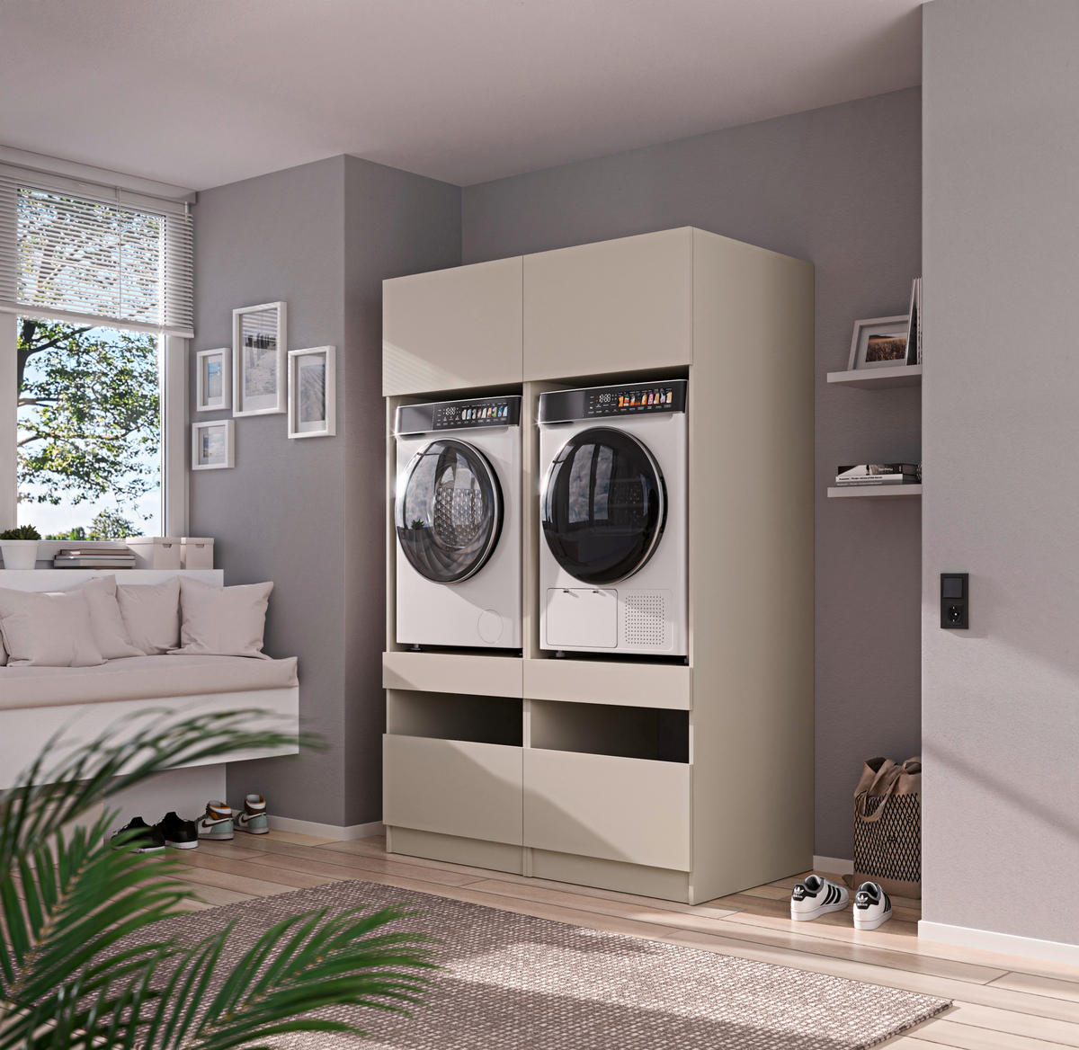 WASCHMASCHINENSCHRANK 68/200/68 cm  in Kaschmir  - Kaschmir/Schwarz, Design, Holzwerkstoff/Metall (68/200/68cm) - Milino