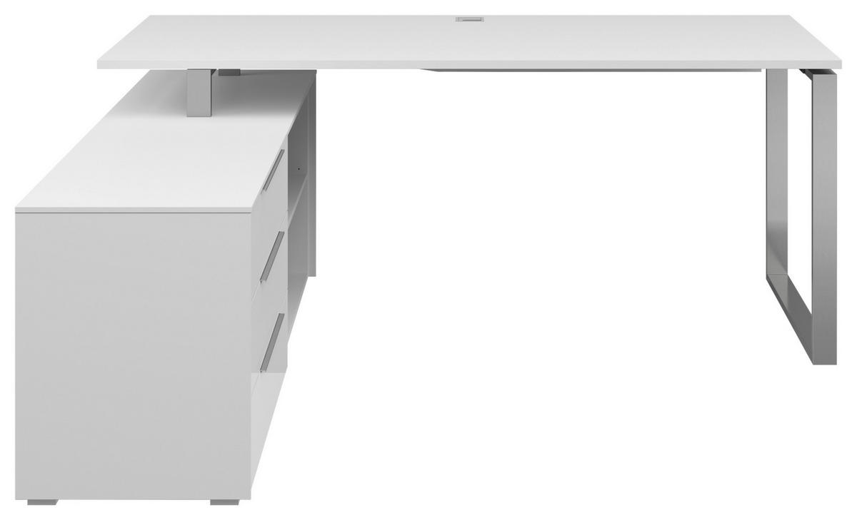 ECKSCHREIBTISCH 159/184/77 cm  in Weiß  - Silberfarben/Weiß, KONVENTIONELL, Glas/Holzwerkstoff (159/184/77cm) - Voleo