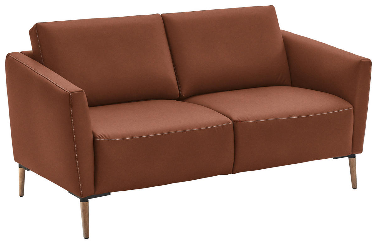 2-SITZER-SOFA  in Echtleder Cognac   - Eichefarben/Cognac, Natur, Leder/Holz (182/86/87cm) - Valnatura