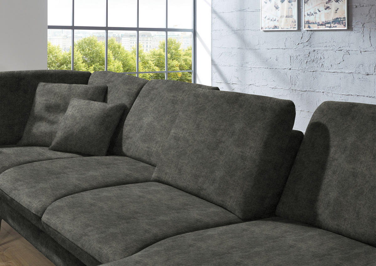 WOHNLANDSCHAFT in Velours Dunkelgrau  - Dunkelgrau/Schwarz, Design, Textil/Metall (208/344/180cm) - Dieter Knoll
