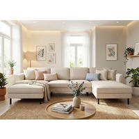 WOHNLANDSCHAFT  in Cord Creme  - Creme/Schwarz, MODERN, Textil/Metall (161/306/161cm) - Trendmanufaktur