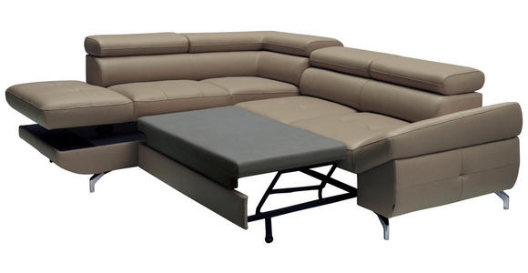 ECKSOFA in Echtleder Haselnussfarben  - Chromfarben/Haselnussfarben, Design, Leder/Metall (220/270cm) - Novel