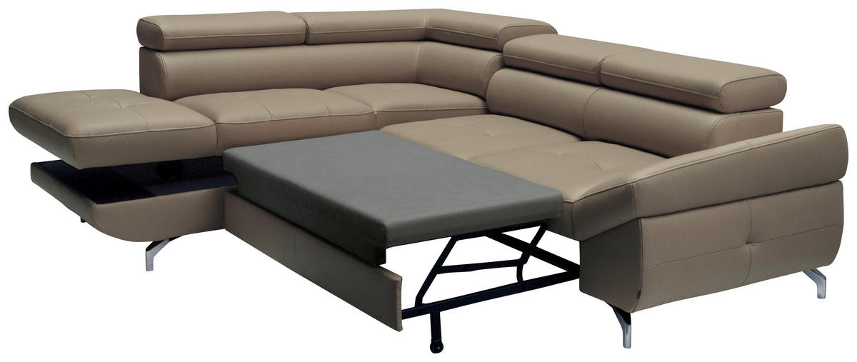 ECKSOFA in Echtleder Haselnussfarben  - Chromfarben/Haselnussfarben, Design, Leder/Metall (220/270cm) - Novel