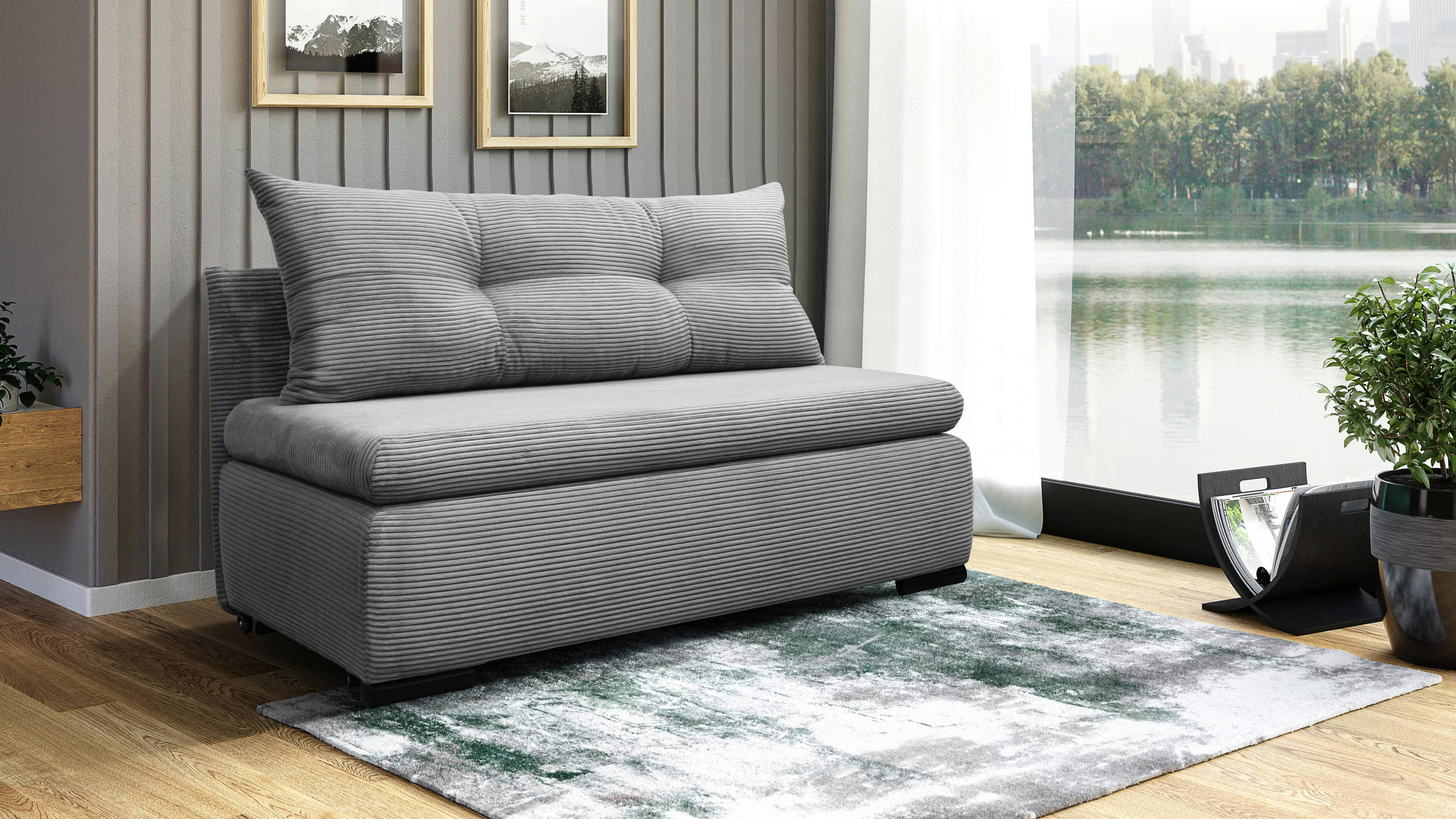 SCHLAFSOFA Cord Hellgrau  - Hellgrau/Schwarz, Design, Kunststoff/Textil (154/93/85cm) - MID.YOU