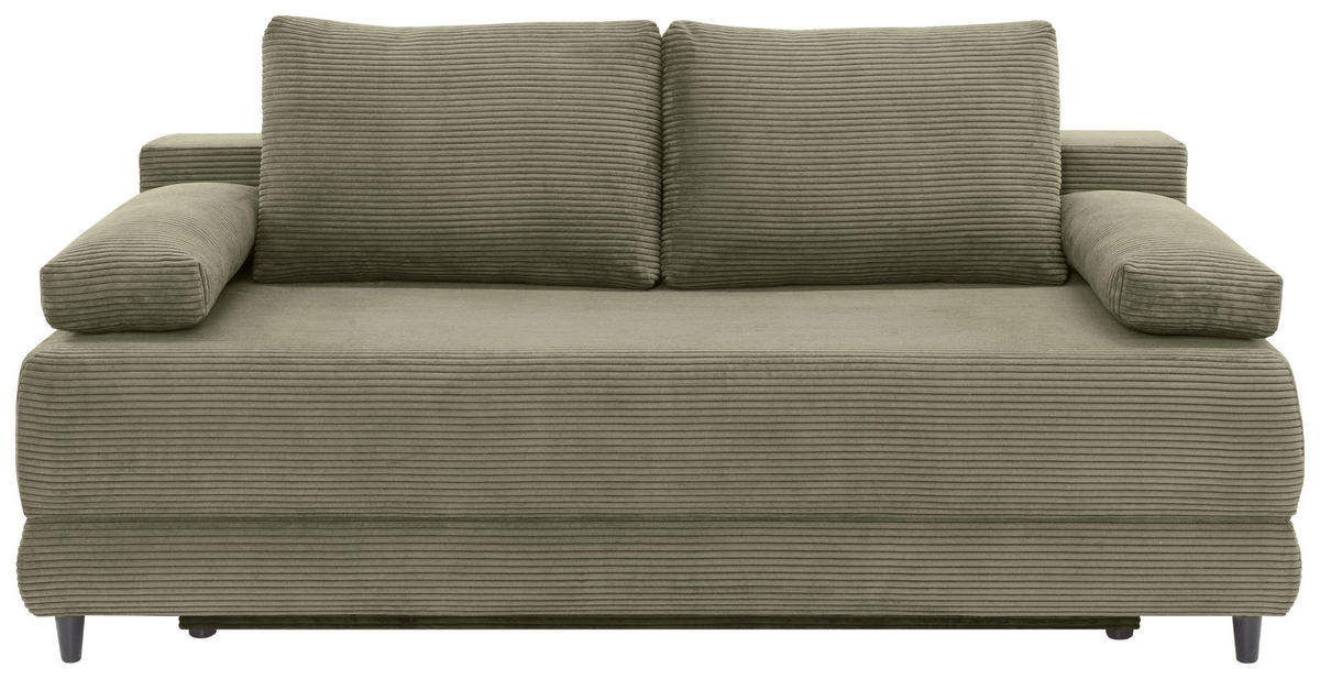 SCHLAFSOFA  mit Liegefunktion, Schlafen auf Sitzhöhe Cord Olivgrün  - Schwarz/Olivgrün, KONVENTIONELL, Holz/Textil (196/96/103cm) - Carryhome