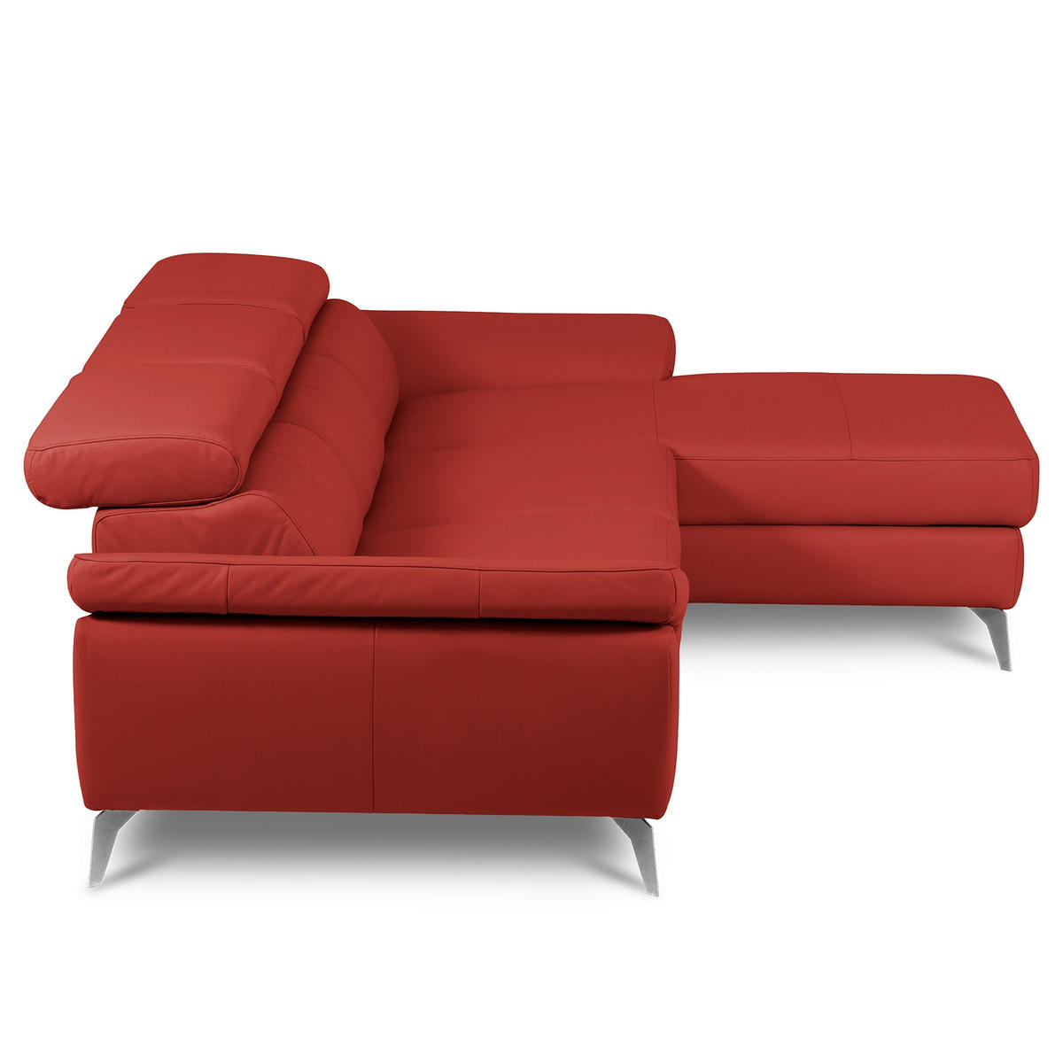ECKSOFA Lederlook Echtleder Rot  - Chromfarben/Rot, Design, Leder/Textil (252/179cm) - Livetastic
