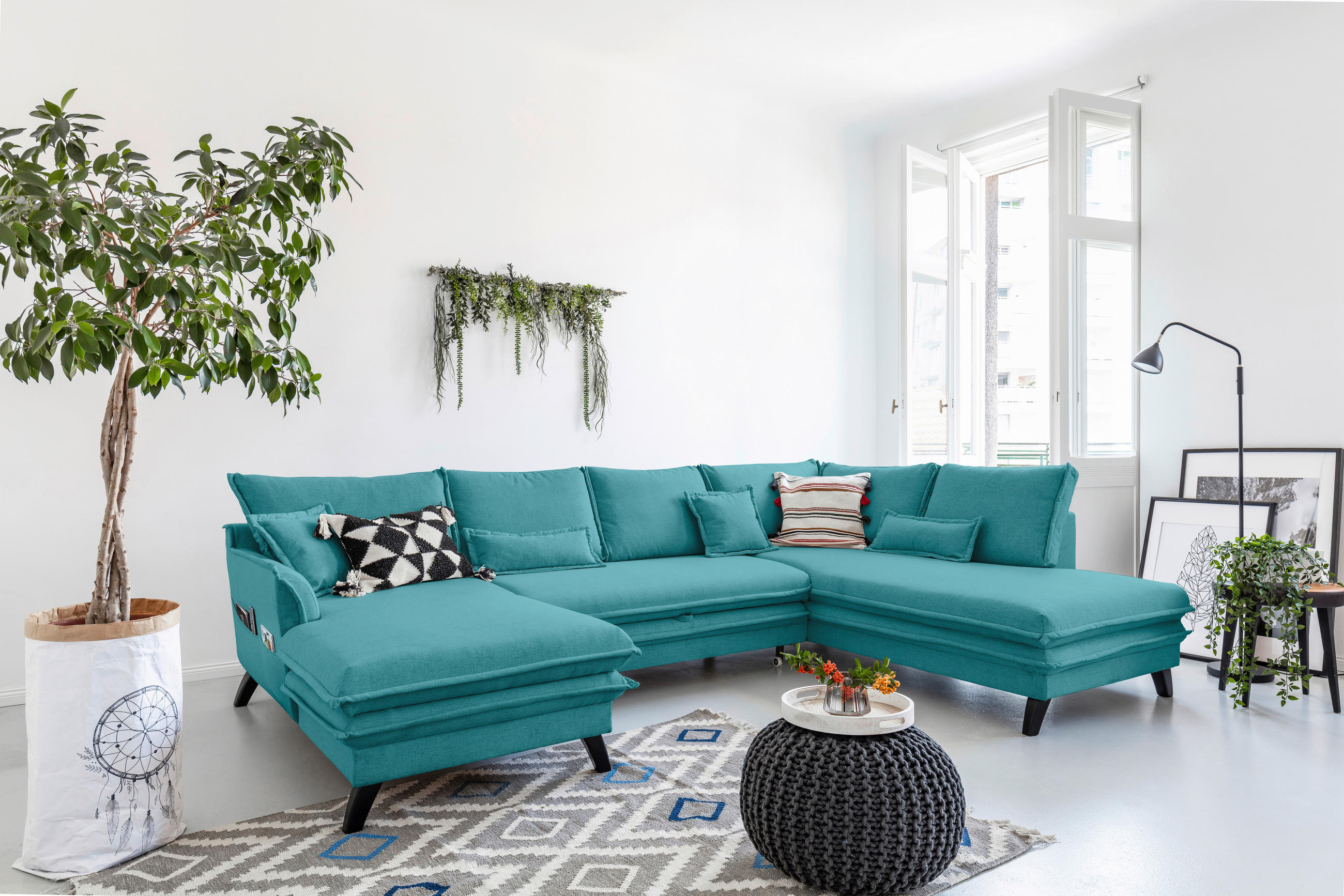 P & B SEDACÍ SOUPRAVA, textil, tyrkysová