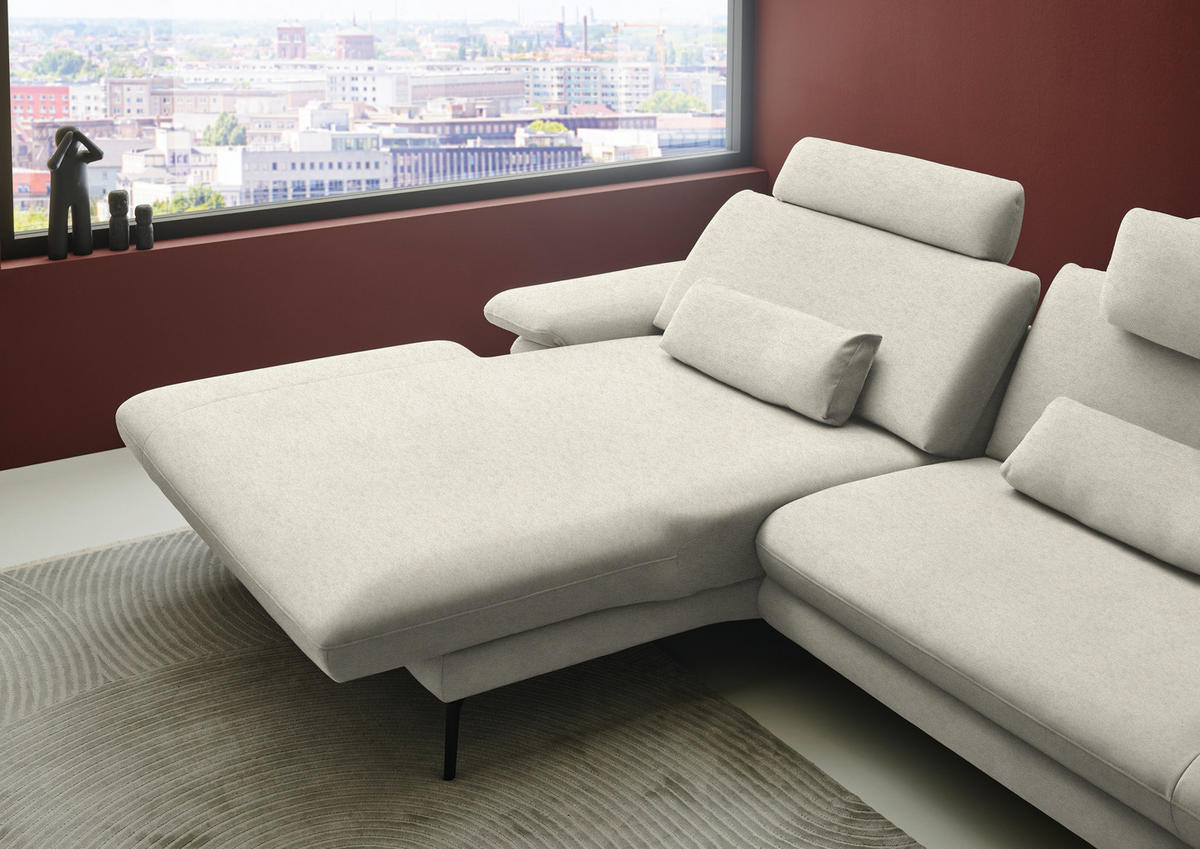 ECKSOFA Chenille, Flachgewebe Naturfarben  - Schwarz/Naturfarben, Design, Textil/Metall (180/284cm) - Dieter Knoll