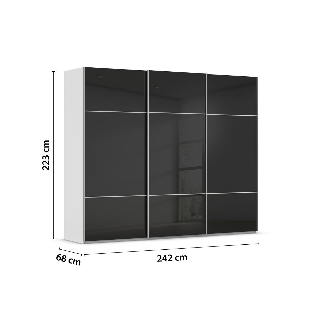 SCHWEBETÜRENSCHRANK 242/223/68 cm 3-türig Grau, Schwarz  - Alufarben/Schwarz, KONVENTIONELL, Glas/Holzwerkstoff (242/223/68cm) - Novel