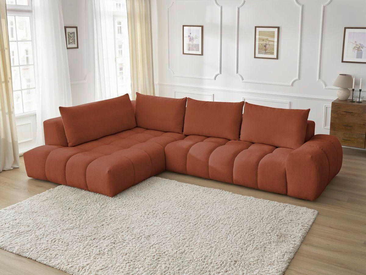 ECKSOFA Ottomane links  EVEREST Orange Struktur  - Schwarz/Orange, MODERN, Kunststoff/Textil (210/352cm) - Livetastic