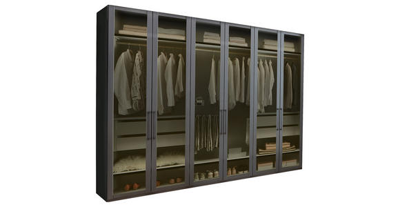 DREHTÜRENSCHRANK 300/236/58 cm,  in Graphitfarben, 6-türig  - Schwarz/Graphitfarben, Design, Glas/Holzwerkstoff (300/236/58cm) - Novel