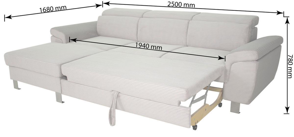 ECKSOFA in Cord Waldgrün  - Waldgrün/Silberfarben, Design, Textil/Metall (167/250cm) - Xora