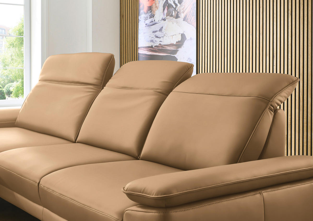 ECKSOFA in Echtleder Honig  - Schwarz/Honig, Design, Leder/Metall (193/332cm) - Dieter Knoll
