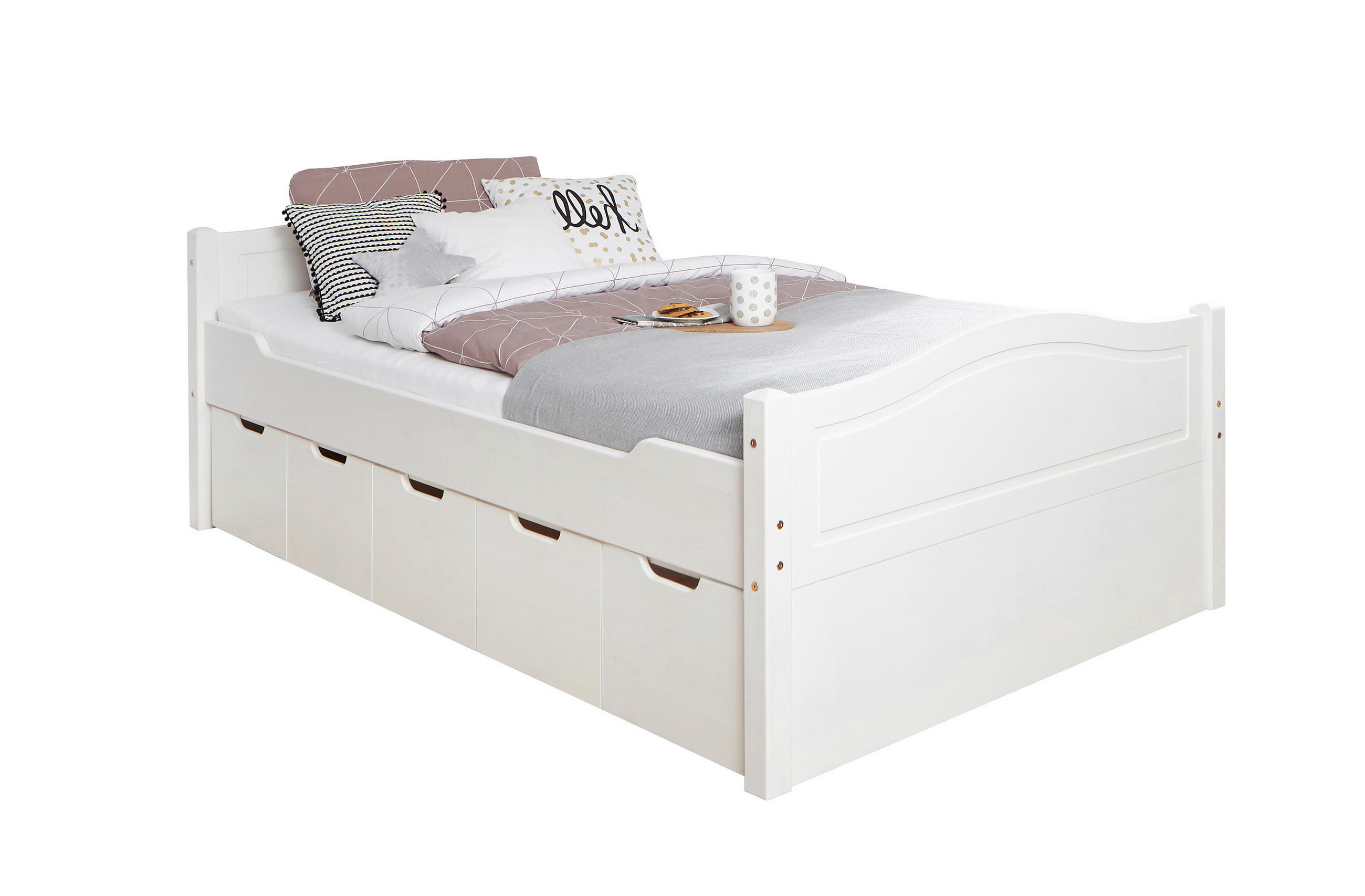 STAURAUMBETT 120/200 cm  in Weiß  - Weiß/Naturfarben, MODERN, Holz (120/200cm) - MID.YOU