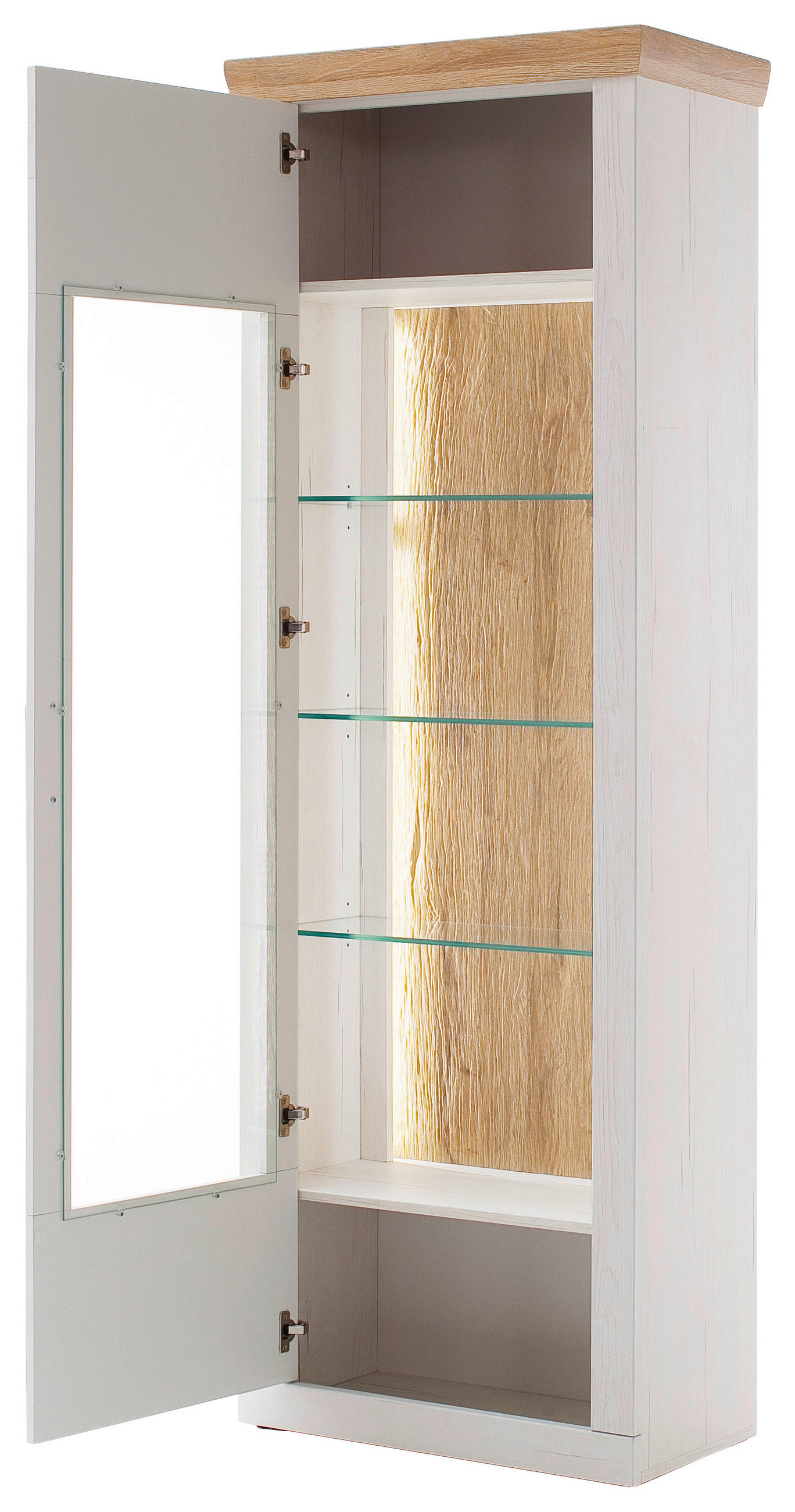 VITRINĂ  in alb, culoare lemn stejar  - alb/culoare lemn stejar, Design, plastic/sticlă (71/205/40cm) - Landscape