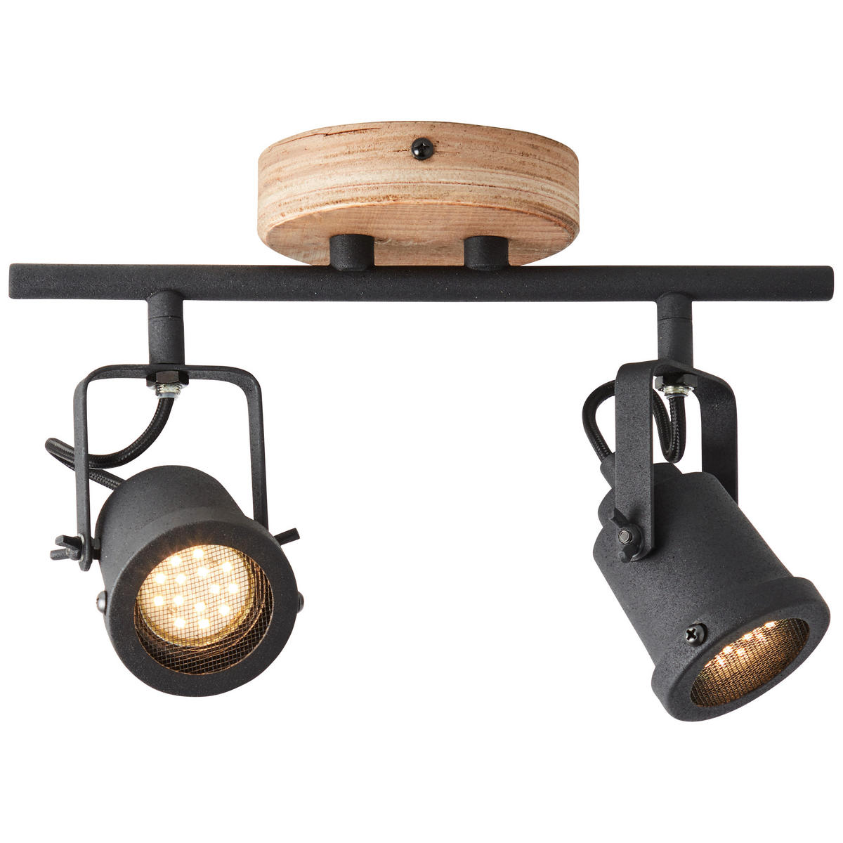 DECKENLEUCHTE    30/17,5/12 cm  - Schwarz/Braun, Natur, Holz/Metall (30/17,5/12cm) - Brilliant