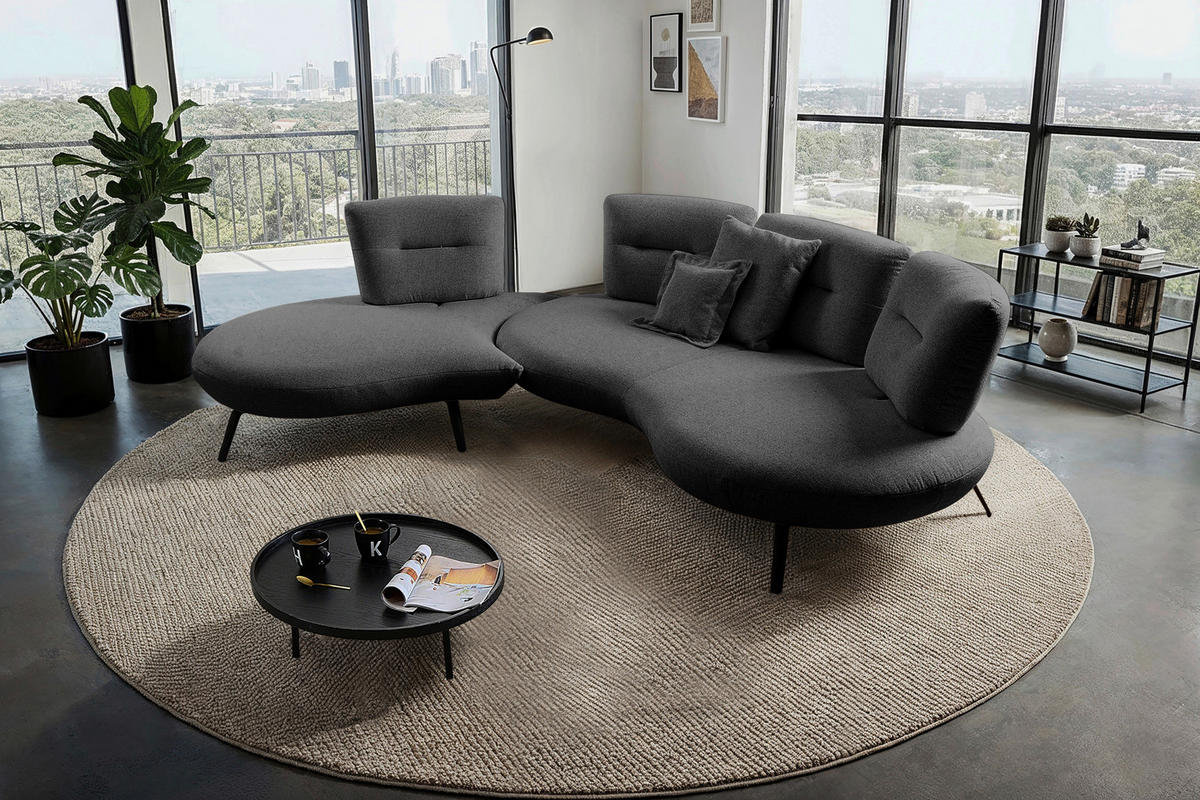 BIGSOFA Flachgewebe Anthrazit  - Anthrazit/Schwarz, Design, Textil/Metall (456/93/138cm) - Moderano