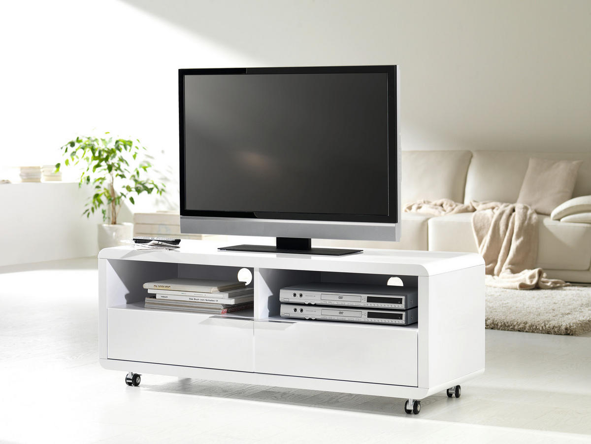 TV-ELEMENT - Chromfarben/Weiß Hochglanz, Design, Holzwerkstoff/Kunststoff (120/46/45cm) - Xora