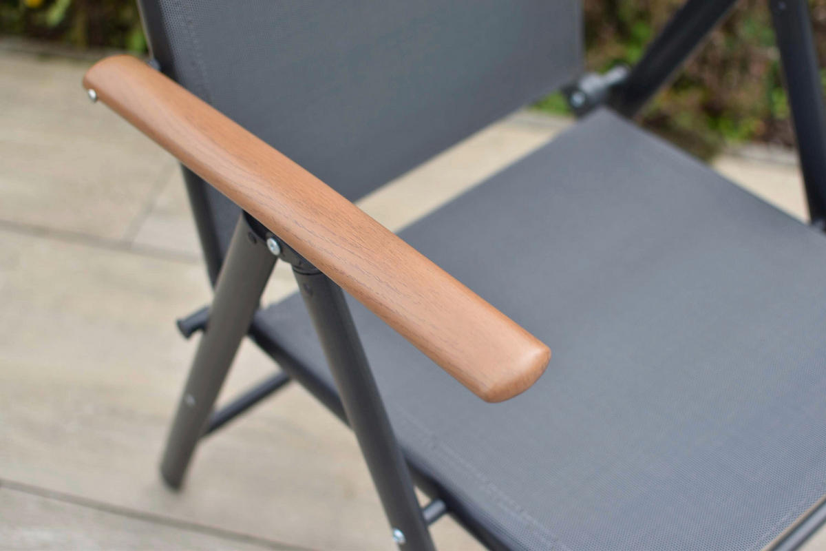 GARTENSTUHL-SET Aluminium Graphitfarben, Grau, Naturfarben  - Graphitfarben/Naturfarben, KONVENTIONELL, Textil/Metall (57,5/105/66cm) - Gardenson