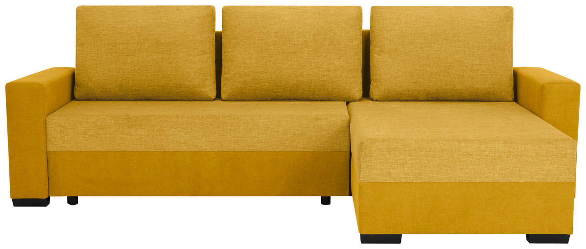 ECKSOFA Gelb Flachgewebe, Struktur  - Gelb/Schwarz, Design, Kunststoff/Textil (252/155cm) - Livetastic