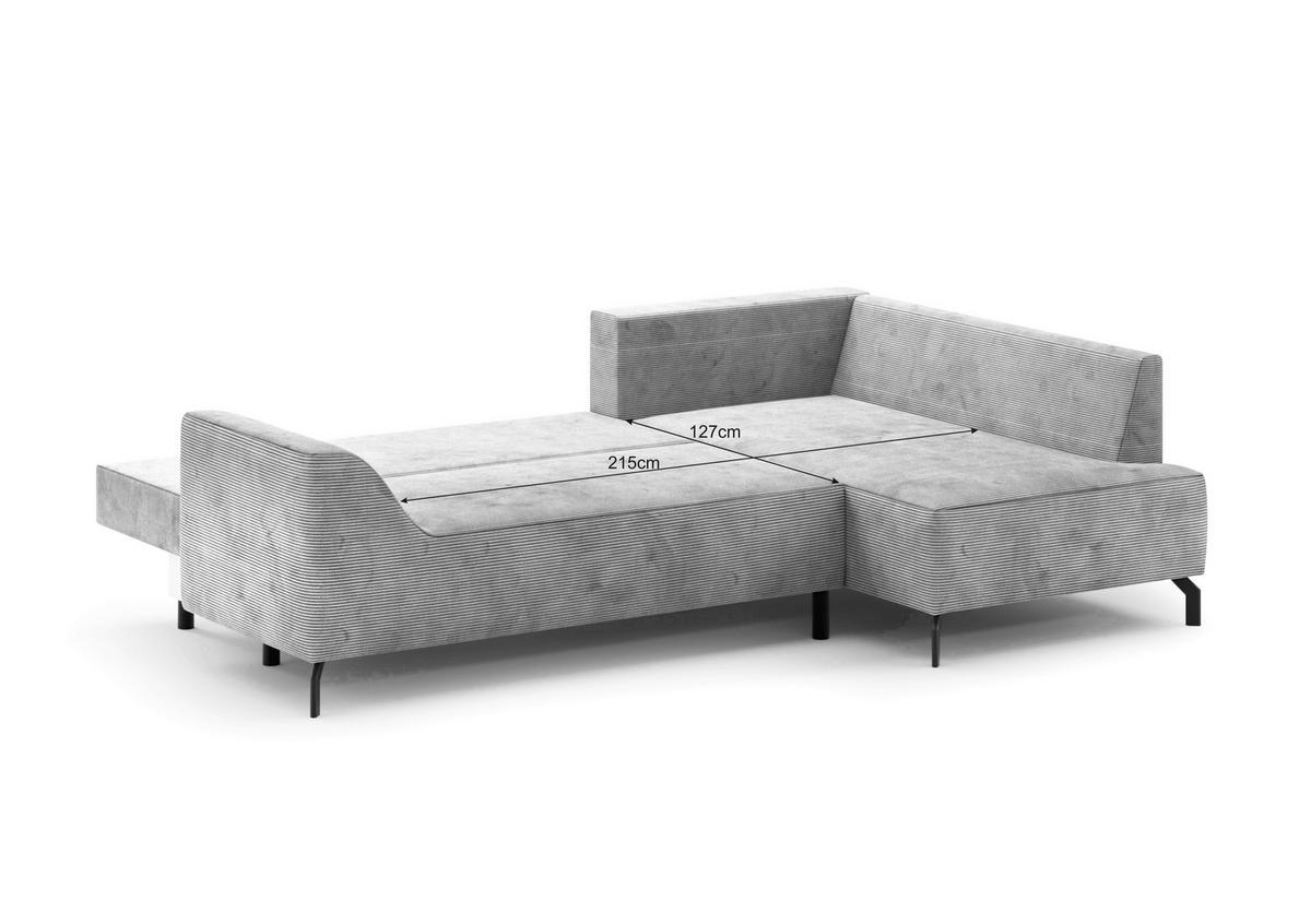 ECKSCHLAFSOFA in Cord Hellgrau  - Hellgrau/Schwarz, Design, Textil/Metall (273/167cm) - MID.YOU