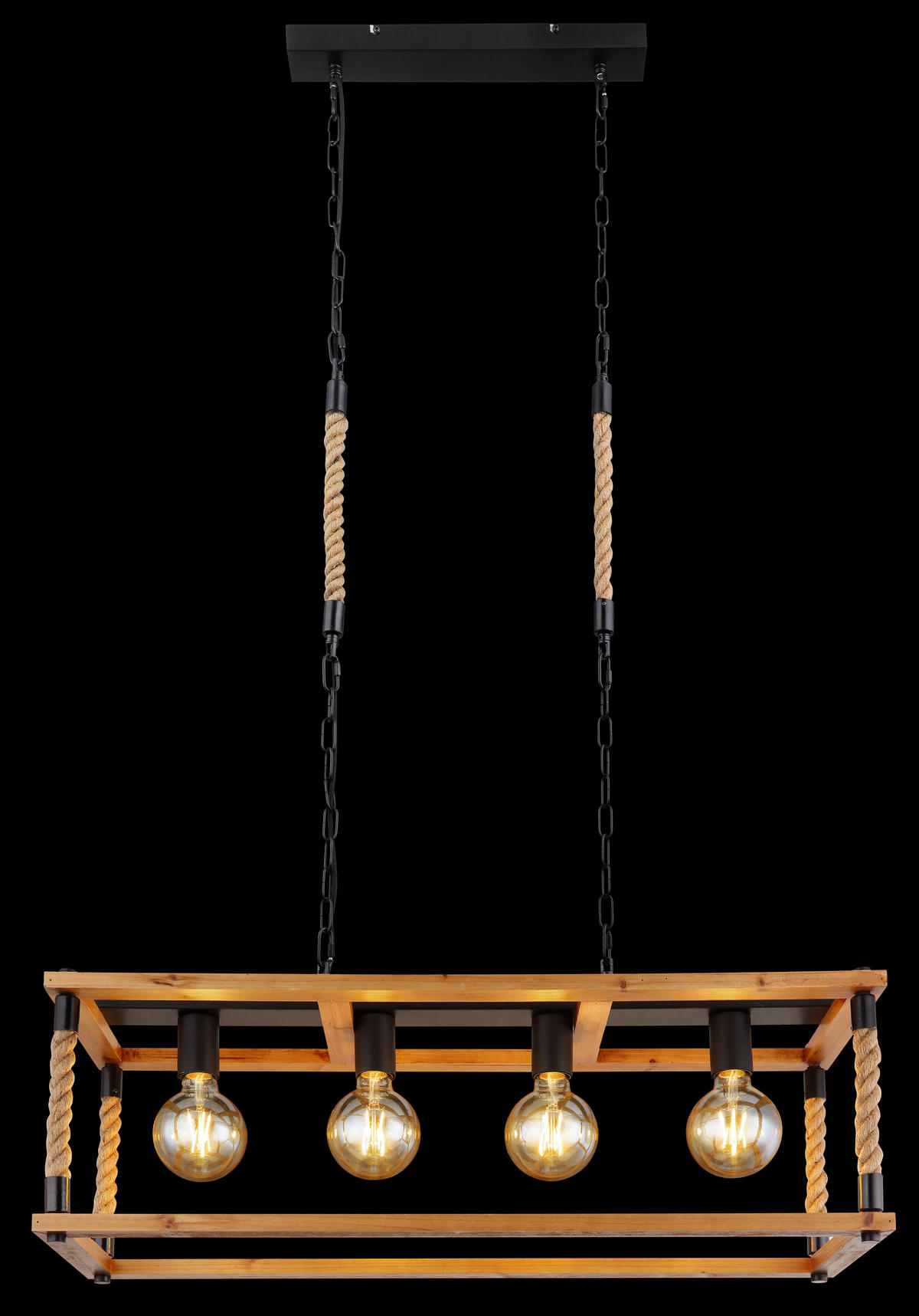 HÄNGELEUCHTE Vernon 80/25/120 cm   - Schwarz/Braun, Natur, Naturmaterialien/Holz (80/25/120cm) - Globo
