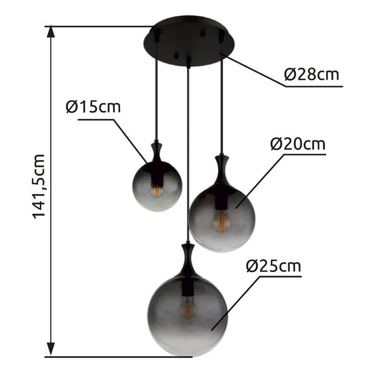 ZÁVĚSNÉ SVÍTIDLO, 39/141,5 cm  - černá, Design, kov/plast (39/141,5cm) - Globo