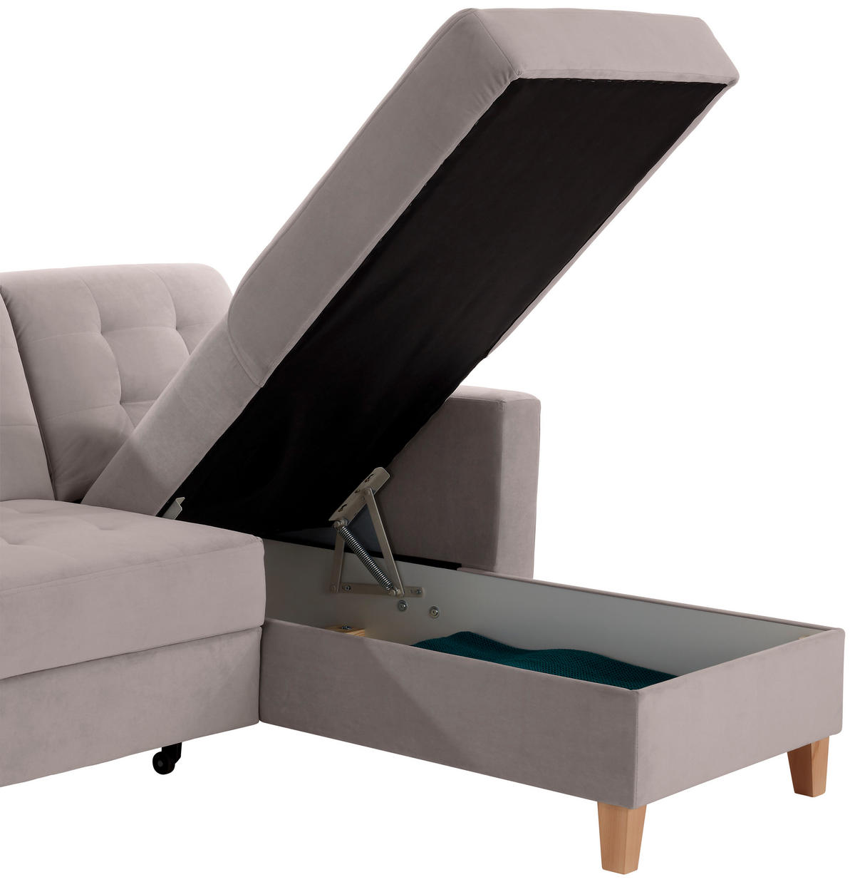 ECKSOFA Beige Samt  - Beige/Naturfarben, Design, Holz/Textil (231/160cm) - Livetastic