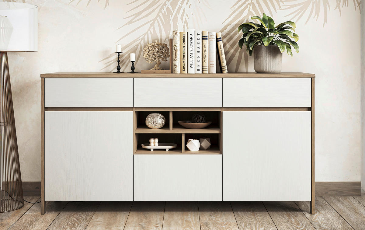SIDEBOARD  164/85/39 cm 3 Schublade(n)  - Eichefarben/Weiß, Design, Holzwerkstoff (164/85/39cm) - MID.YOU