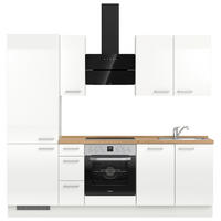 KÜCHENBLOCK 240 cm   in Eichefarben, Weiß Hochglanz  - Edelstahlfarben/Eichefarben, MODERN, Holzwerkstoff/Metall (240cm) - Nobilia