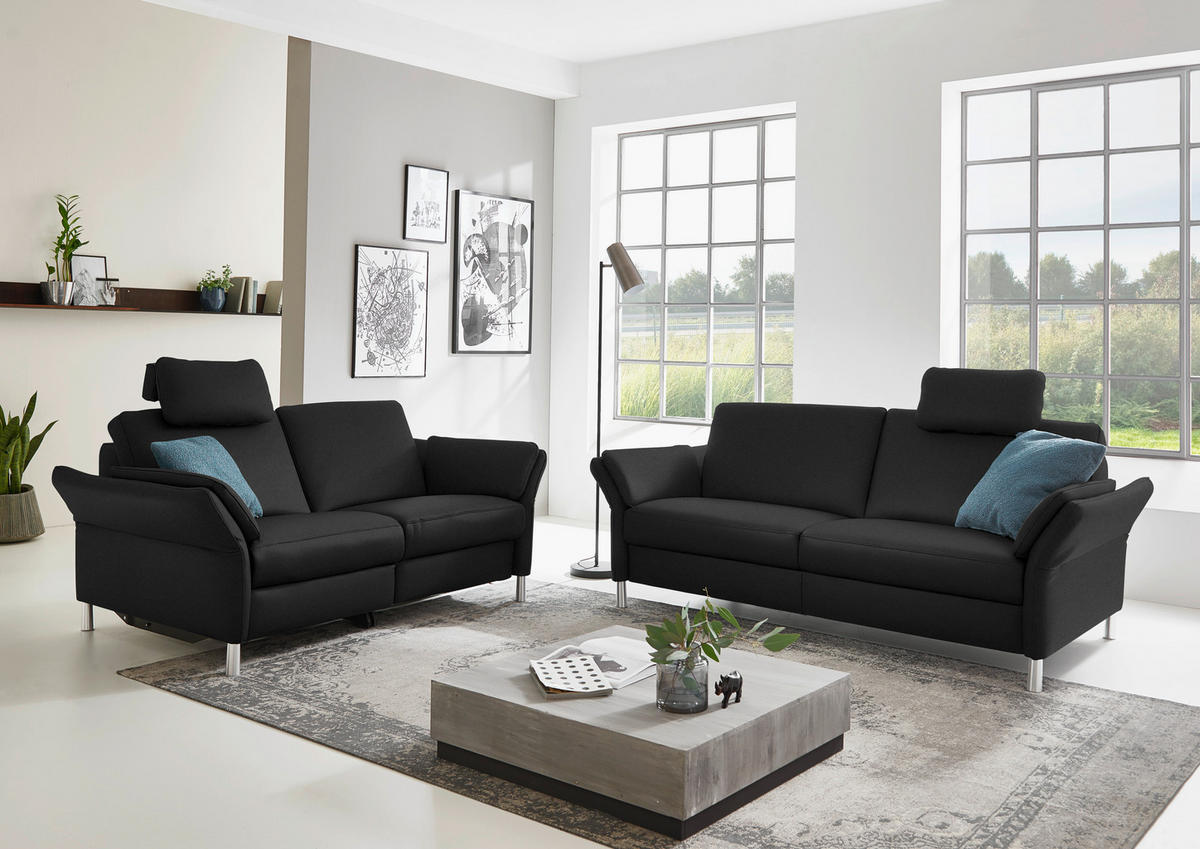 3-SITZER-SOFA in Echtleder Schwarz  - Alufarben/Schwarz, Design, Leder/Metall (190/82/99cm) - Dieter Knoll