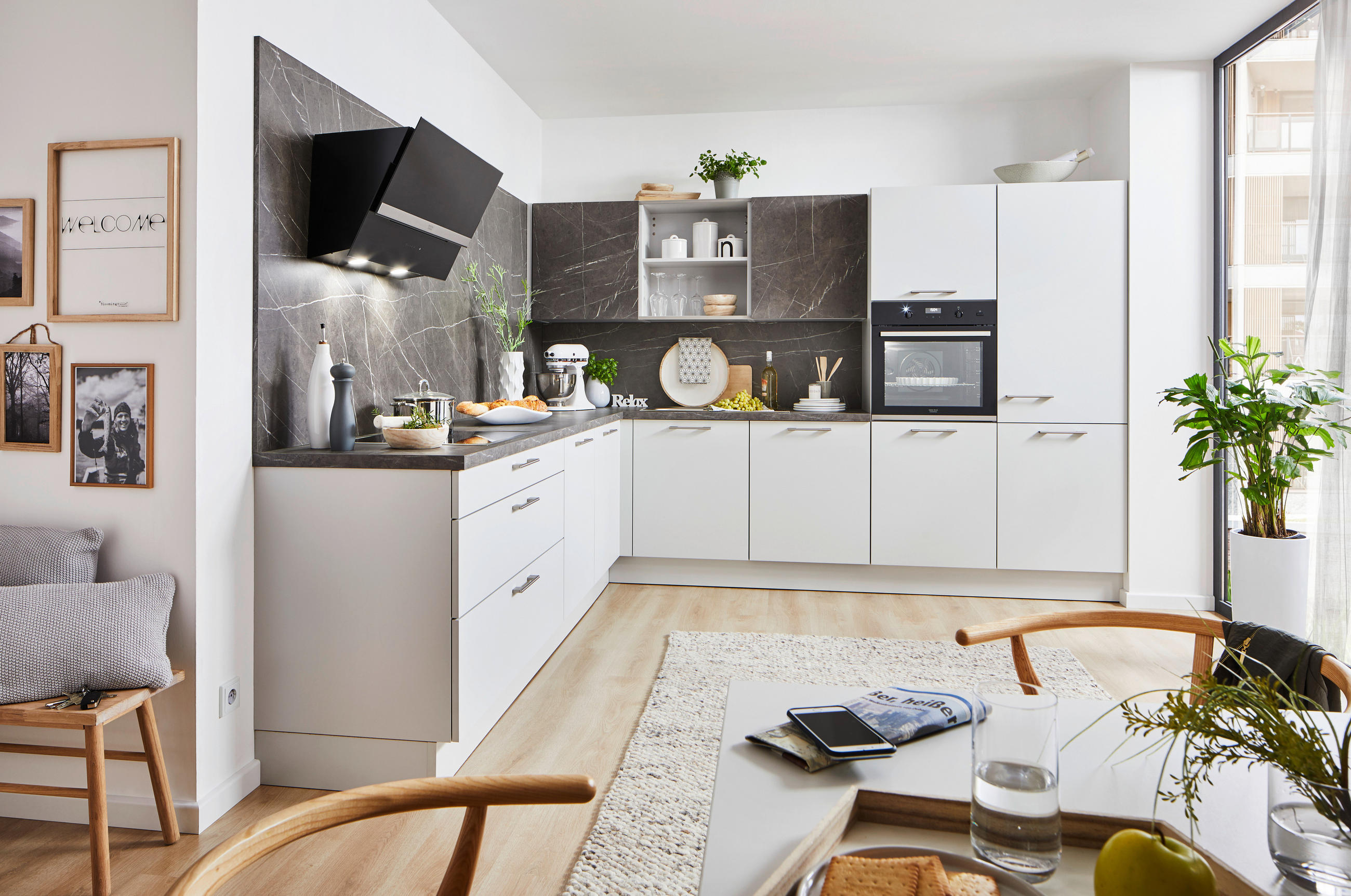 EINBAUKÜCHE   - Schwarz/Grau, Design, Holzwerkstoff - Novel