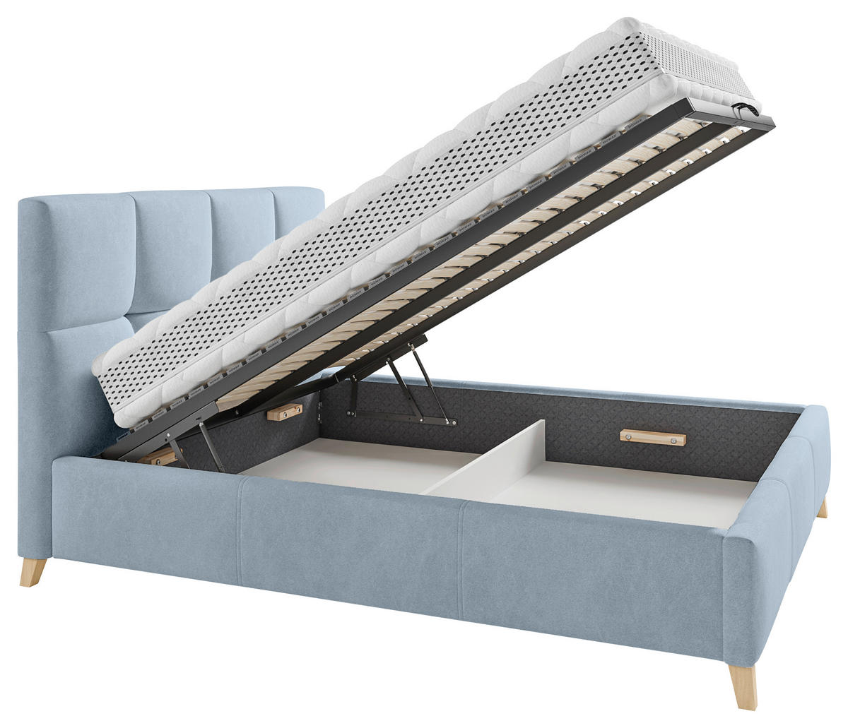 POLSTERBETT Lattenrost, Bettkasten Hellblau 180/220 cm  - Buchefarben/Hellblau, KONVENTIONELL, Holz/Textil (180/220cm) - Carryhome