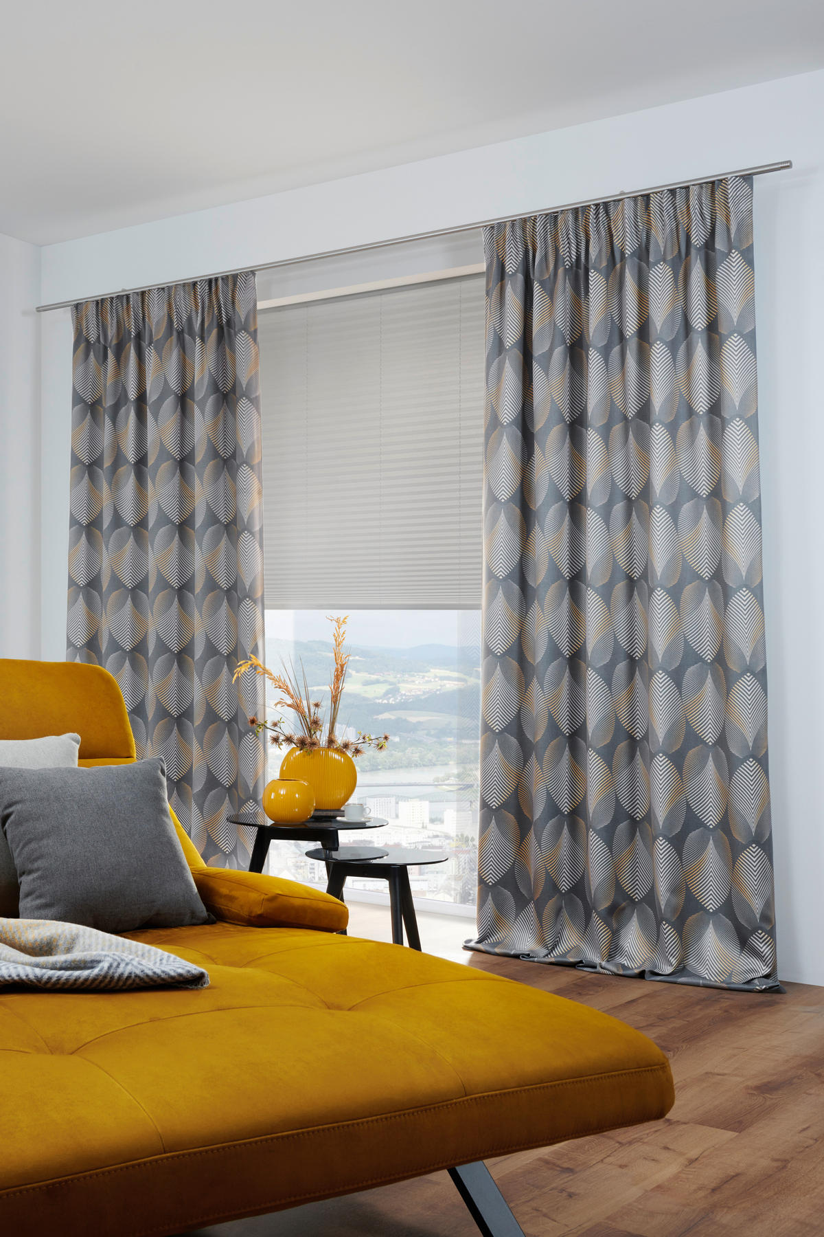 VORHANGSTOFF per lfm Verdunkelung  - Gelb/Hellgrau, Design, Textil (150cm) - Esposa
