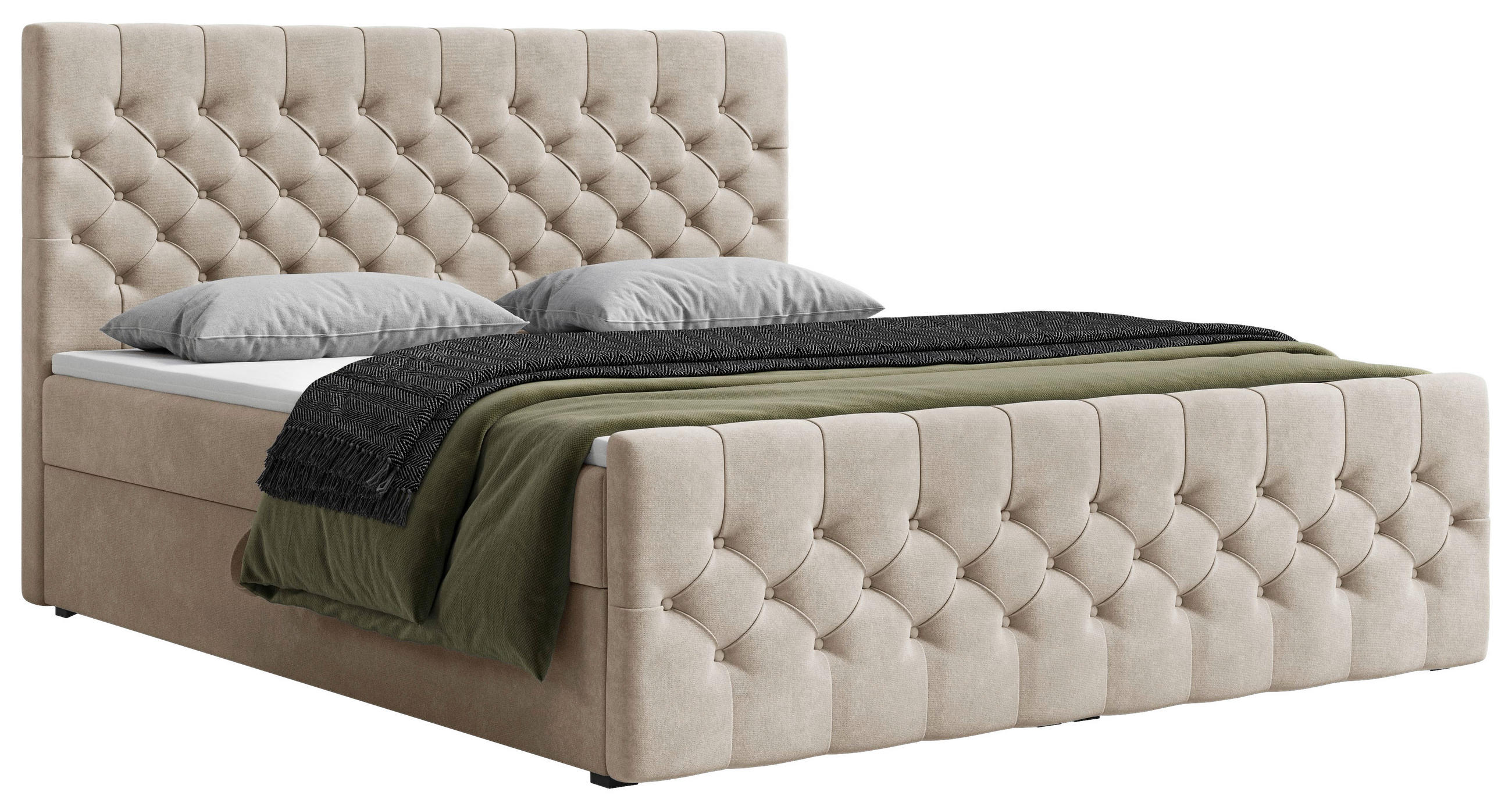 BOXBETT 180/200 cm,  in Beige, Matratze, Topper, H3 = fest  - Beige/Schwarz, KONVENTIONELL, Holz/Kunststoff (180/200cm) - Chameo