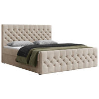BOXBETT 180/200 cm,  in Beige, Matratze, Topper, H3 = fest  - Beige/Schwarz, KONVENTIONELL, Holz/Kunststoff (180/200cm) - Chameo