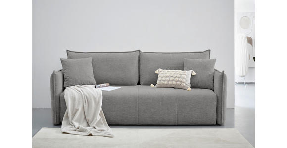 SCHLAFSOFA Webstoff Grau Zierkissen, Rückenkissen, Bettkasten, Schlaffunktion, Rücken echt, Liegefläche im Originalstoff  - Schwarz/Grau, KONVENTIONELL, Kunststoff/Textil (224/90/107cm) - Carryhome