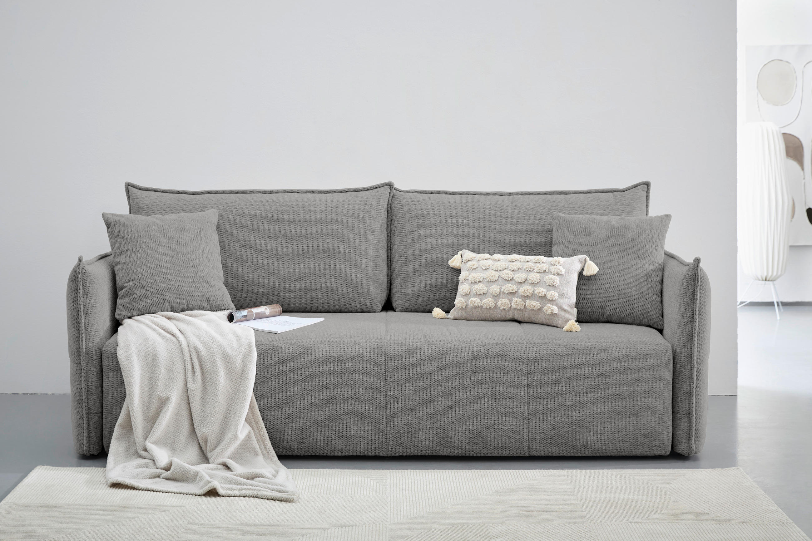 SCHLAFSOFA  mit Stoffauswahl, Liegefunktion, Rücken echt Webstoff Grau  - Schwarz/Grau, KONVENTIONELL, Kunststoff/Textil (224/90/107cm) - Carryhome