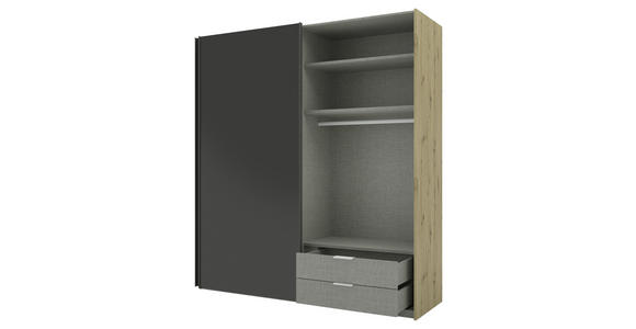 SCHWEBETÜRENSCHRANK 200/223/69 cm 2-türig Anthrazit, Eiche Artisan - Anthrazit/Eiche Artisan, KONVENTIONELL, Glas/Holzwerkstoff (200/223/69cm) - Novel