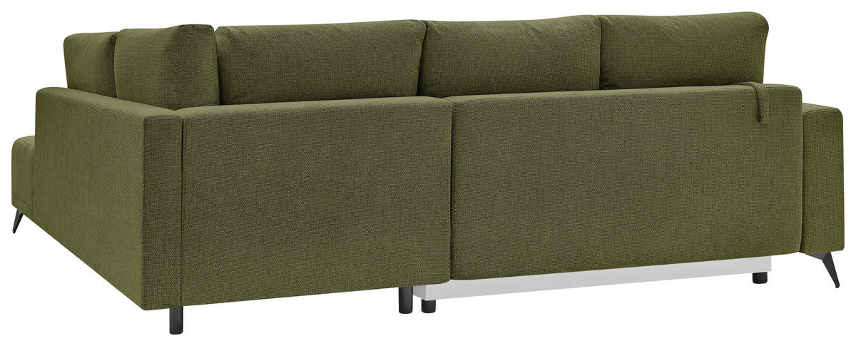 ECKSOFA RAFAEL Grün Struktur Rückenkissen, Bettkasten  - Schwarz/Grün, Design, Textil/Metall (269/218cm) - P & B