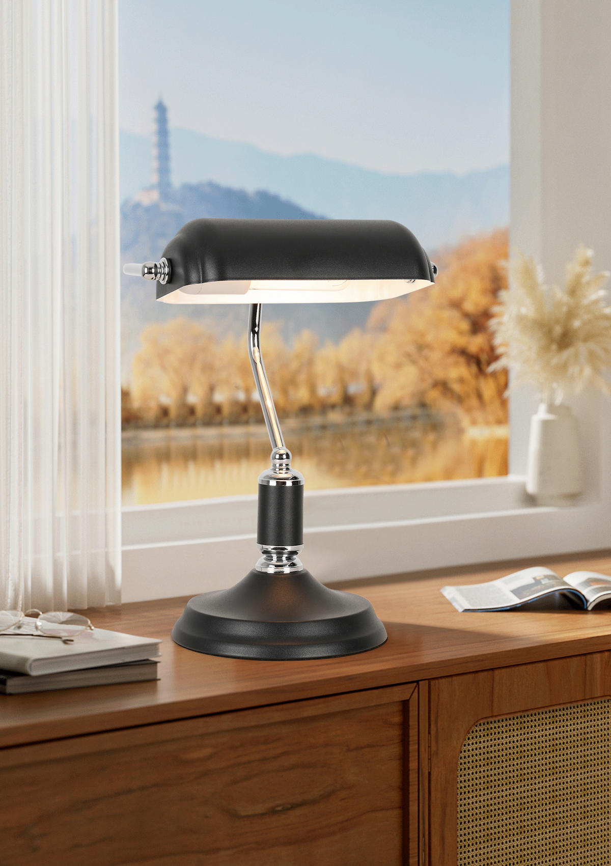 STOLNÍ LAMPA, E27, 26,5/18/37 cm - černá/barvy chromu, Konvenční, kov (26,5/18/37cm) - Novel