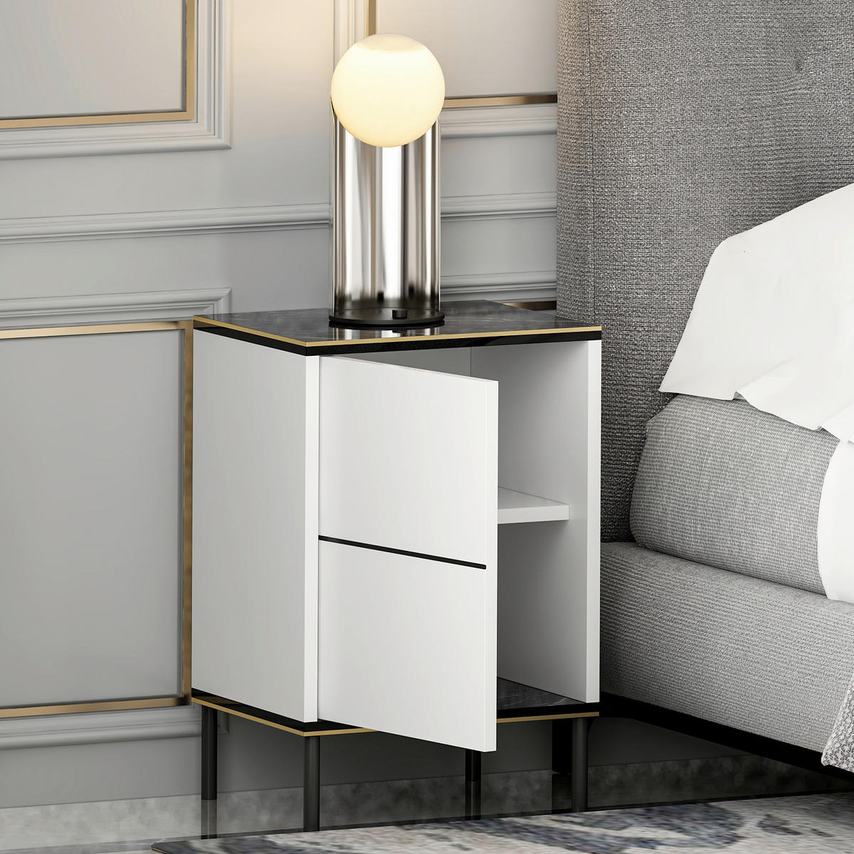 NATTDUKSBORD i svart, vit  - vit/svart, Design, metall/trämaterial (40/60/35cm) - Livetastic