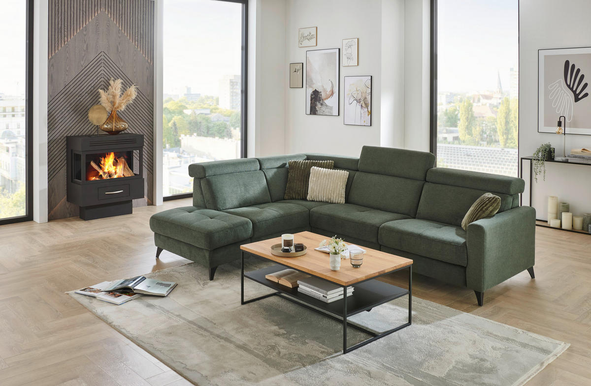 SAROKKANAPÉ textil sötétzöld  - fekete/sötétzöld, Konventionell, textil/fém (214/276cm) - Beldomo System