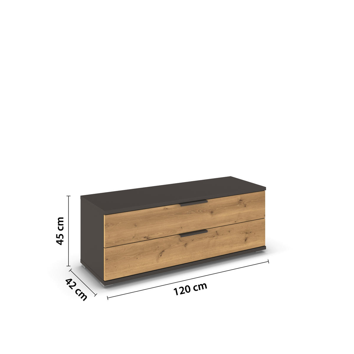 LOWBOARD  in 121/45/42 cm  - Eichefarben/Graphitfarben, KONVENTIONELL, Holzwerkstoff/Metall (121/45/42cm) - Xora