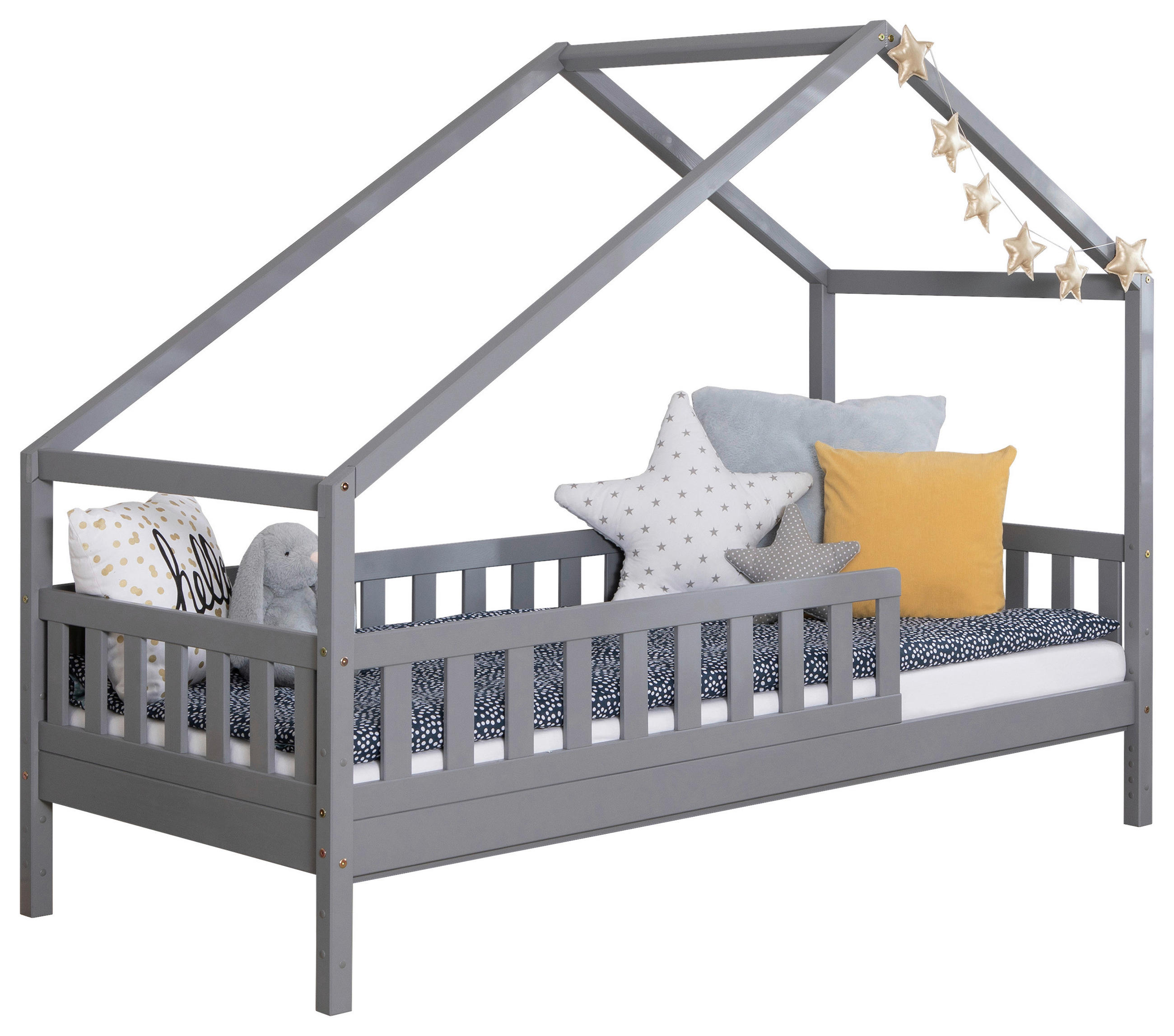 HAUSBETT Matratze, Rollrost, Absturzsicherung 100/200 cm  - Hellgrau/Weiß, MODERN, Holz/Textil (100/200cm) - MID.YOU