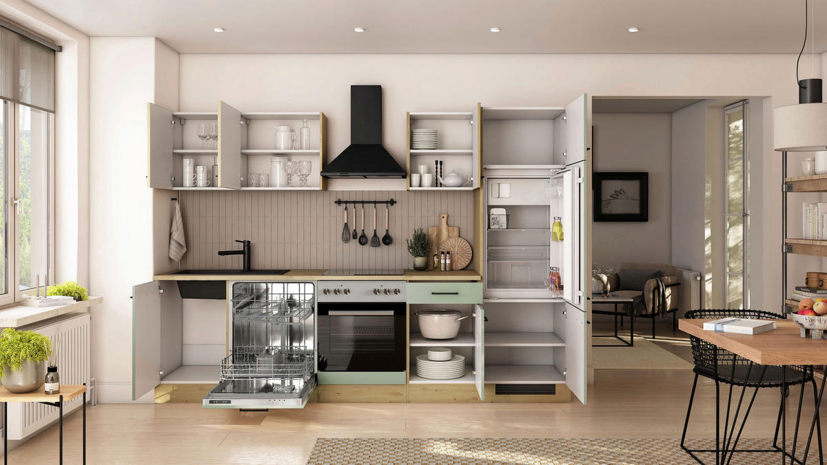KUCHYNSKÝ BLOK 280 cm - čierna/trstinovozelená, Trend, kov/kompozitné drevo (280cm) - FlexWell